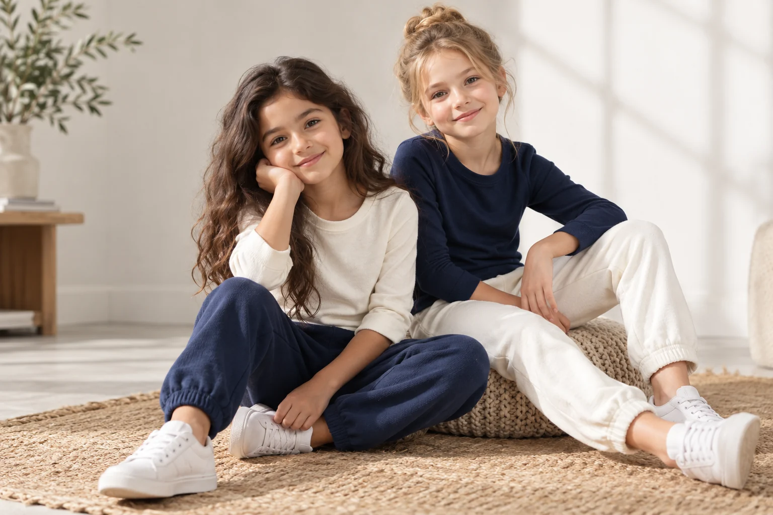 Two girls wearing cotton knit tops