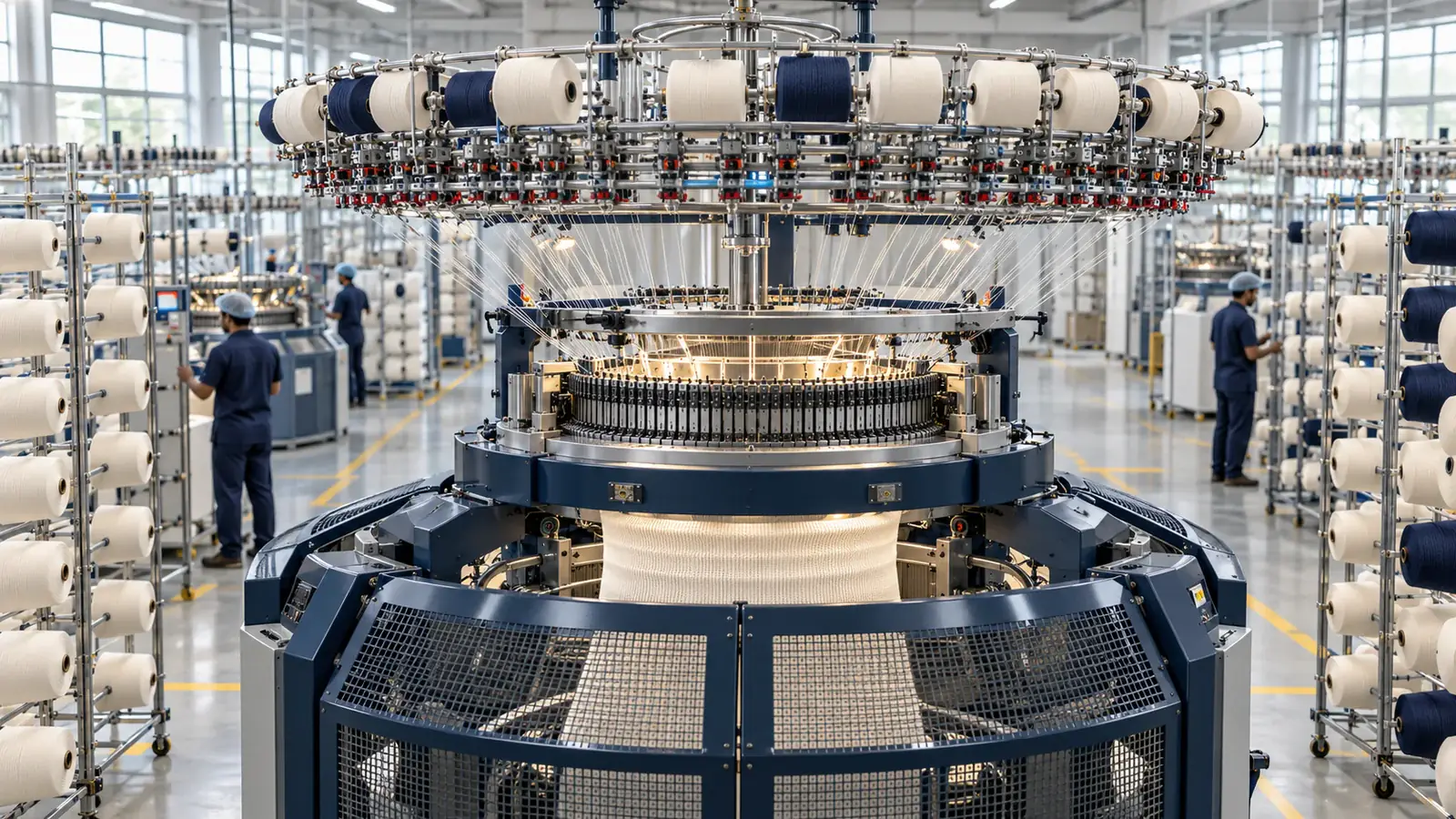 Circular knitting machine knitting fabric