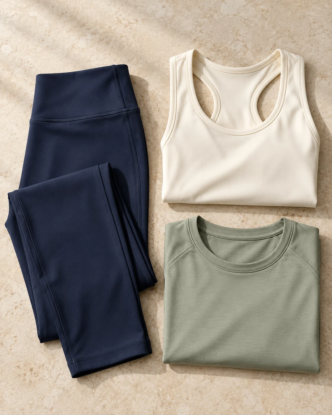 Folded performance leggings and athletic tops