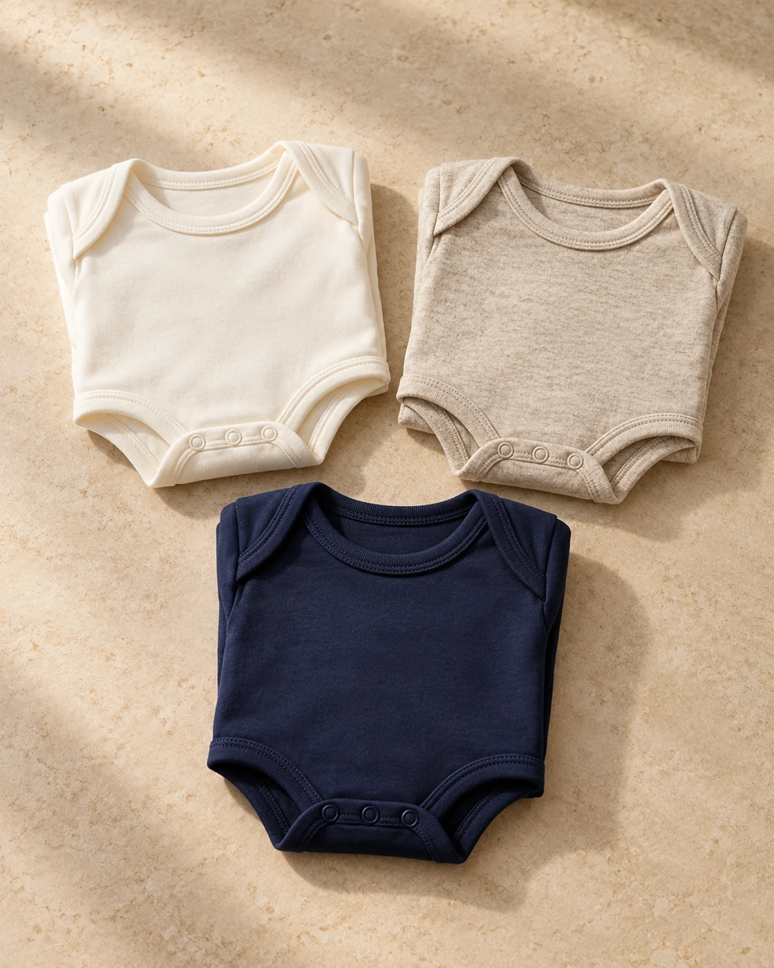 Folded cotton baby bodysuits