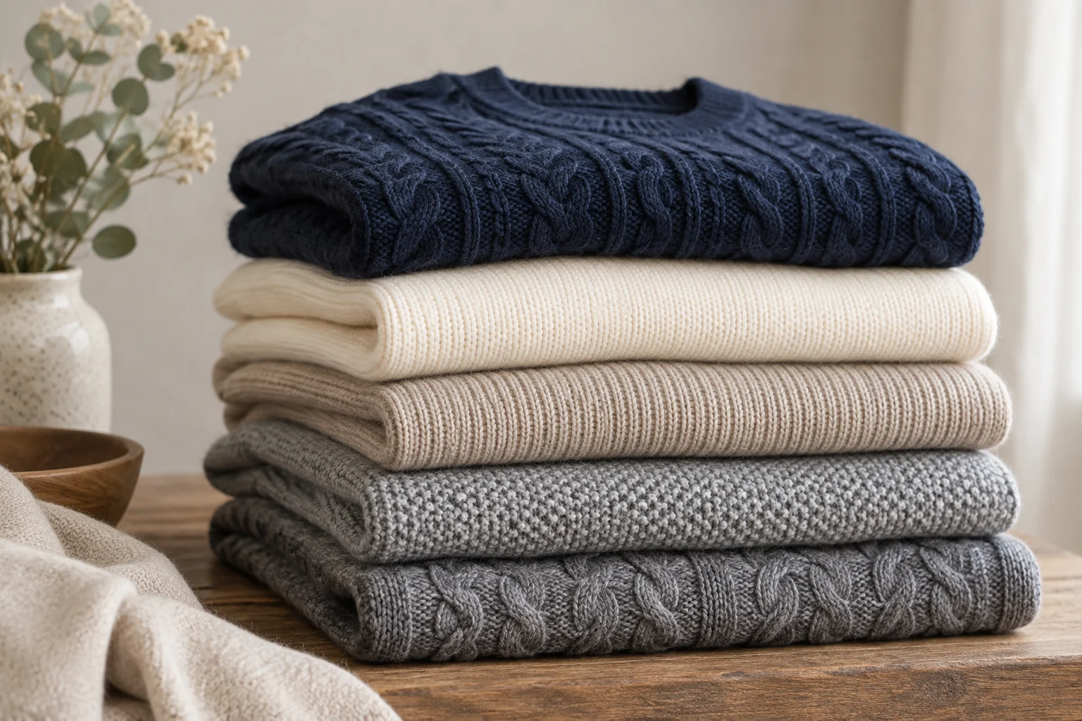 Stack of knitted sweaters